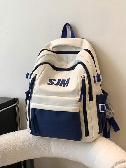 新品 拼色时尚休闲背包，26l 大容量 学生书包，商务或旅行旅行包 学校背包 休闲背包 礼物 情人节礼物 背包 夏季书包 电脑背包 徒步旅行 多功能户外便携式度假侧包 礼品包 节日必备品 露营 返校 沙滩包 笔记本电脑包 运动生活 夏季包 春假 男士包 背包 旅行必备品 大包