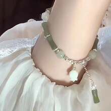 1pc Retro Chinese Style Accessory - Hetian Jade & Bamboo Shape Bracelet - Green - View 3