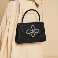 Charming, Elegant, Exquisite, Luxurious Sparkling Diamond Decor Evening Bag, Bridal Wedding Purse, Party Clutch - Black - View 2