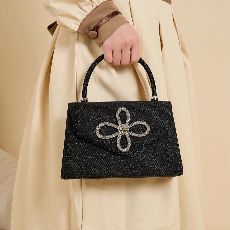 Charming, Elegant, Exquisite, Luxurious Sparkling Diamond Decor Evening Bag, Bridal Wedding Purse, Party Clutch - Black - View 1