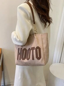 Solid Color Letter Print Large Capacity Casual Lightweight Tote Bag For Shopping, Students, School Tote Bag, School Bookbag, Back To School Bags, Portable, Cute, Suitable For Teen Girls Women College Students, Perfect For Back To School, First Day Of School, College, Work, Business, Commute - Khaki - View 6