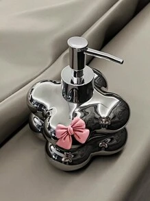 1 件创意按压式陶瓷浴室罐，奢华云朵带蝴蝶结装饰泵瓶，适用于浴室、乳液瓶、洗手液分配器 - 銀色 - 查看 5