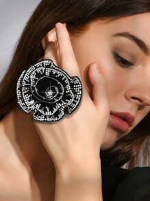 1pc Exaggerated Zirconia Flower Design Ring For Women, Suitable For Valentine's Day And Festival - 1 Rose Exaggerated Zirconia Flower Women's Ring - View 3