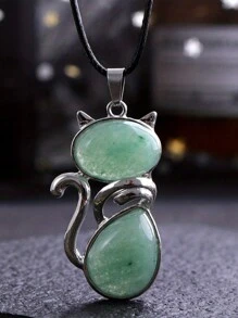 1 件招財貓形狀晶或玫瑰石英天然水晶治療石吊墜項鍊,非常適合作為節日禮物送給朋友 - 項鍊 - 查看 15