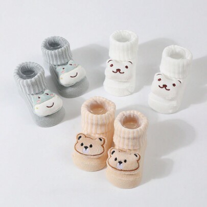 3 Paires De Chaussettes Pour Bébé À Motifs De Dessin Animé, Avec Jouet En Peluche Pour Les Tout-petits