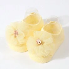 1件實色花裝飾嬰兒頭箍+1對公主防滑學步船襪