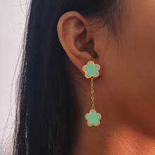 1pair Dual-Sided Abalone Shell Flower Decor Tassel Drop Earrings, Must-Have For Women - Grey - View 10