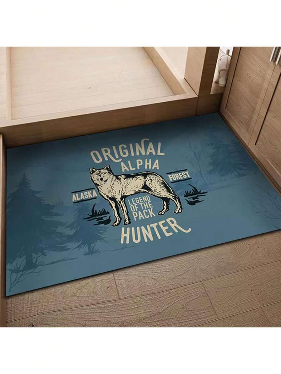 1pc Dirt Resistant Animal Door Mat, Bathroom Absorbent Toilet Floor Rug With Anti-Slip Bottom For Home - Wolf - View 1