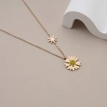 女性雏菊花瓣項鍊,個性化簡約創意吊墜鎖骨項鍊,生日禮物,精美獨特設計,雏菊花咀項鍊 - 玫瑰金 - 查看 2