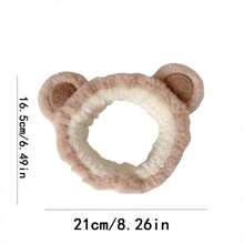 1pc Cute 3d Cartoon Plush Bear Hair Clip For Girls, Pink Headband For Washing Face, Wide Edge Hair Accessory - Khaki - View 2