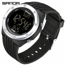 Sanda 1pc Unisex Multifunctional Fashionable Simple Automatic Digital Watch With Night Light Display, Waterproof, Suitable For Sports And Leisure, Model 6093 - Black - View 9