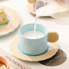 創意個性化餅乾造型陶瓷咖啡杯和茶碟套裝,簡單可愛設計的辦公室/家庭使用茶杯,是朋友生日或婚禮的理想禮物。 - 彩色 - 查看 4