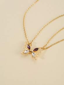 2入組時尚精美的蝴蝶吊墜項鏈套裝,適用於情侶日常生活 - 彩色 - 查看 5