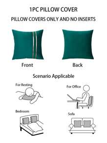 1PC Metallic Detail Cushion Cover Without Filler, Simple Throw Pillow Case, For Sofa, Living Room - Teal Blue - View 10