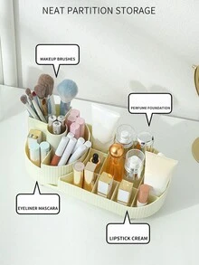 1入組360度旋轉化妝品收納盒,可收納化妝刷,桌面式收納容器,超大容量,可拆式桌面置物架,可旋轉筆筒 - 粉色 - 查看 3