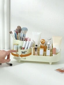 1入組360度旋轉化妝品收納盒,可收納化妝刷,桌面式收納容器,超大容量,可拆式桌面置物架,可旋轉筆筒 - 粉色 - 查看 2