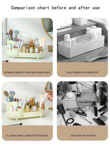 1入組360度旋轉化妝品收納盒,可收納化妝刷,桌面式收納容器,超大容量,可拆式桌面置物架,可旋轉筆筒 - 粉色 - 查看 4