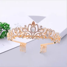 Fancy Crown Headband For Girls, Birthday Gift, Bridal Hair Accessory, Korean Wedding Dress Decoration - Gold - View 2