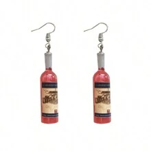 酒瓶設計吊墜耳環樹脂珠寶夜店派對耳飾時尚女性禮物 - 黑色 - 查看 4