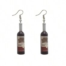 酒瓶設計吊墜耳環樹脂珠寶夜店派對耳飾時尚女性禮物 - 黑色 - 查看 5