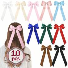 10 chiếc/gói nơ cài tóc bằng satin mềm mại, ruy băng cài tóc cho bé gái, kẹp tóc đuôi ngựa, phụ kiện tóc, kẹp cá sấu, nơ cài tóc cho thiếu nữ. - Nhiều màu - Xem 1