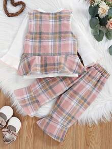 New Spring/Autumn Fashion Baby Girls' Cute European And American Style Plaid Three-Piece Set - Pink - View 2