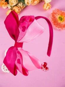 1入超可愛印花心&蝴蝶結線圈髮箍,適用於日常、假期、派對、送給朋友的禮物 - 彩色 - 查看 2