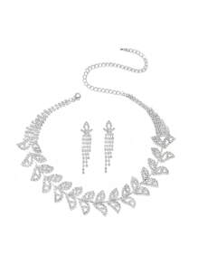 Gorgeous Retro Palace Leaf Crystal Rhinestone Necklace Earrings Set For Wife Wedding Anniversary Girl Friend Valentines Gift 3 In 1,Mom,Mother,Mother's Day,Gift