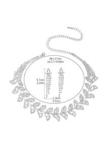 Gorgeous Retro Palace Leaf Crystal Rhinestone Necklace Earrings Set For Wife Wedding Anniversary Girl Friend Valentines Gift 3 In 1,Mom,Mother,Mother's Day,Gift