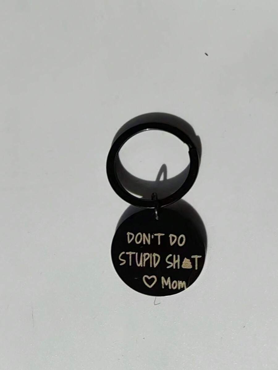 1pc Outdoor Sports Accessory Stainless Steel Round Pendant Keychain - Black - View 1