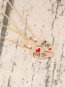 2入組姊妹心形分割吊墜項鍊套裝,時尚簡約金色姊妹珠寶禮物,最好的朋友 - 金色 - 查看 1