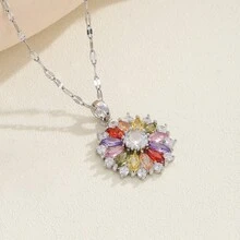 3入組時尚彩色花形珠寶套裝,含氧化鋯石項鍊和耳環