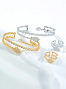 Estilo novo europeu e americano Multilayer Europeu Pingente de Água Zircônia Cúbica Micro Inlay Pulseira Aberta de Cobre e Conjunto de Anel