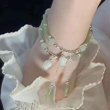 1pc Retro Chinese Style Accessory - Hetian Jade & Bamboo Shape Bracelet - Green - View 8