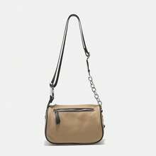 女士時尚輕量尼龍手提袋,秋冬新潮運動風格斜跨包 - 卡其色 - 查看 4