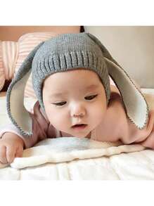 Baby Hat For Spring, Autumn, Winter Season, 0-1 Years Old, Warm, Comfortable, Breathable, With Long Cartoon Rabbit Ears That Act As Ear Protection, Suitable For Boys And Girls