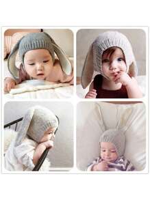 Baby Hat For Spring, Autumn, Winter Season, 0-1 Years Old, Warm, Comfortable, Breathable, With Long Cartoon Rabbit Ears That Act As Ear Protection, Suitable For Boys And Girls