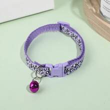 1pc Polyester Fiber Leopard Print Bell Collar, Adjustable Size, For Pet (Cat/Dog) Neck Decor With Bell - Purple - View 3