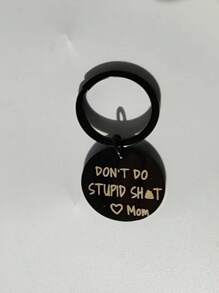 1pc Outdoor Sports Accessory Stainless Steel Round Pendant Keychain - Black - View 5