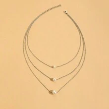 Simple Faux Pearl Necklace Multi-Layer Necklace Fashion Collarbone Chain Necklace - Silver - View 4