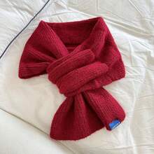 1條女士新款秋冬純色柔軟羊絨十字圍巾,質感高雅,適合學生和情侶使用 - 紅色 - 查看 8