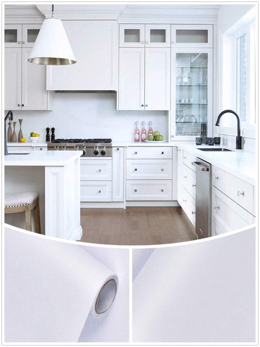 剝離式壁紙、可拆卸式壁紙、防水實色接觸紙、純白壁紙、自粘櫥台、櫥櫃、架子襯裏、pvc捲 - 白色 - 查看 1