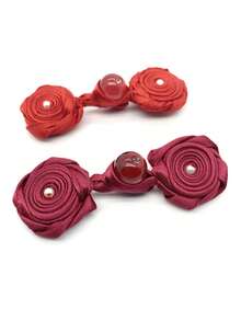 5入組復古手工織花&豬鼻紋質感珠釦,適用於外套、鞋子、衣服、旗袍、唐裝裝飾 - 紅色 - 查看 5