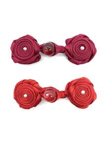 5入組復古手工織花&豬鼻紋質感珠釦,適用於外套、鞋子、衣服、旗袍、唐裝裝飾 - 紅色 - 查看 2