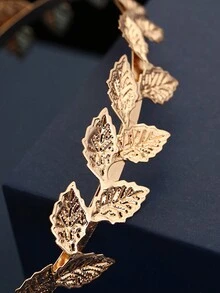 1 件新款欧美风格金属皇冠和叶子头带，适合新娘，金色巴洛克树叶发饰万圣节 - 金色 - 查看 3