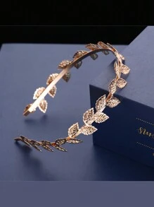 1 件新款欧美风格金属皇冠和叶子头带，适合新娘，金色巴洛克树叶发饰万圣节 - 金色 - 查看 1