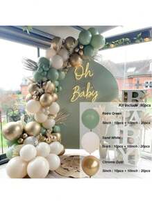 90 Peças Kit de Guirlanda de Balões de Látex Branco com Areia Verde Retrô para Decoração de Bottom de Festa de Aniversário, Casamento, Evento Interno, Natal