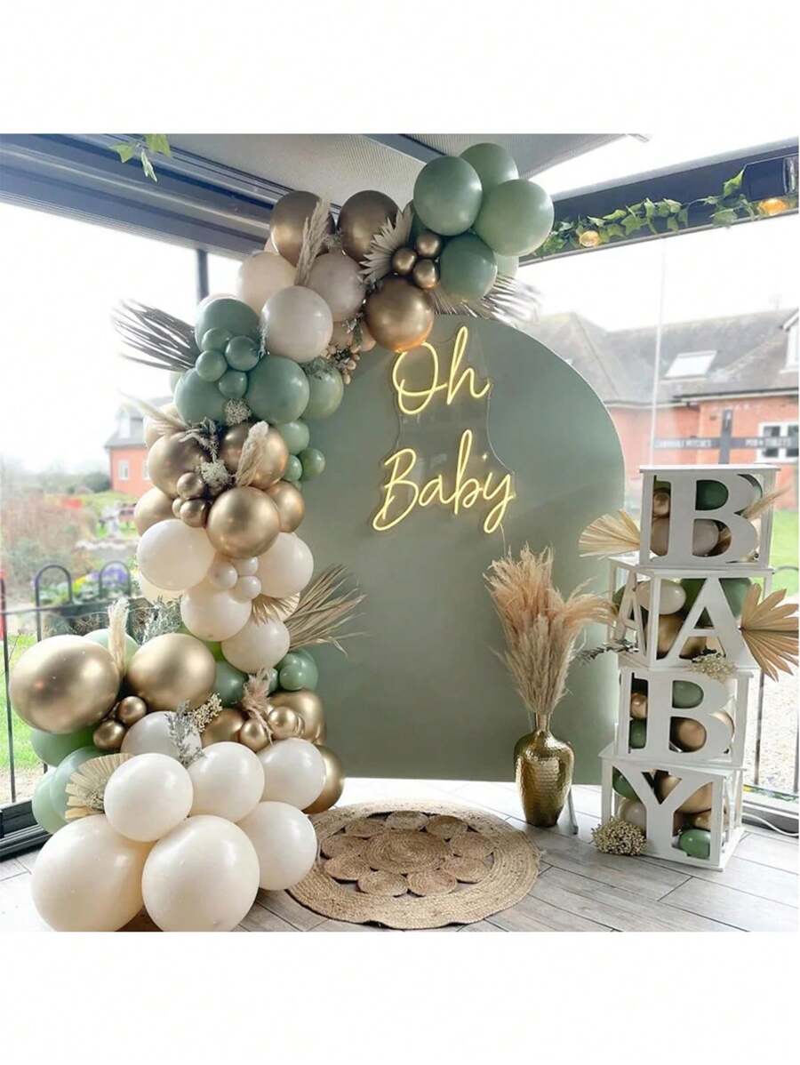 90 Peças Kit de Guirlanda de Balões de Látex Branco com Areia Verde Retrô para Decoração de Bottom de Festa de Aniversário, Casamento, Evento Interno, Natal