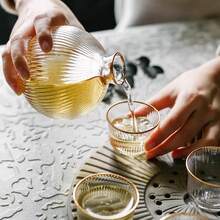 1set Gold Rim Glass Decanter With Glass Cups, Japanese-Style Set For 4 People - Apricot - View 3