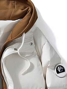 男士連帽裝飾長袖拼接雙穿外套 - 米色 - 查看 4